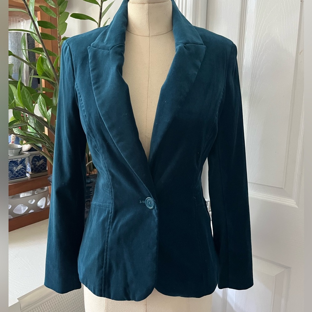 Cache Deep Teal Velvet Single-Button Blazer